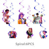 A set of six purple and pink spiraling decorations for a K-Pop themed birthday party.