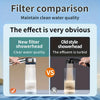 Comparison showing a new clear water quality showerhead versus an old style showerhead with turbid effluent.