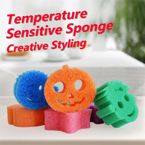 Colorful temperature sensitive sponges including blue, orange, and green varieties for creative styling