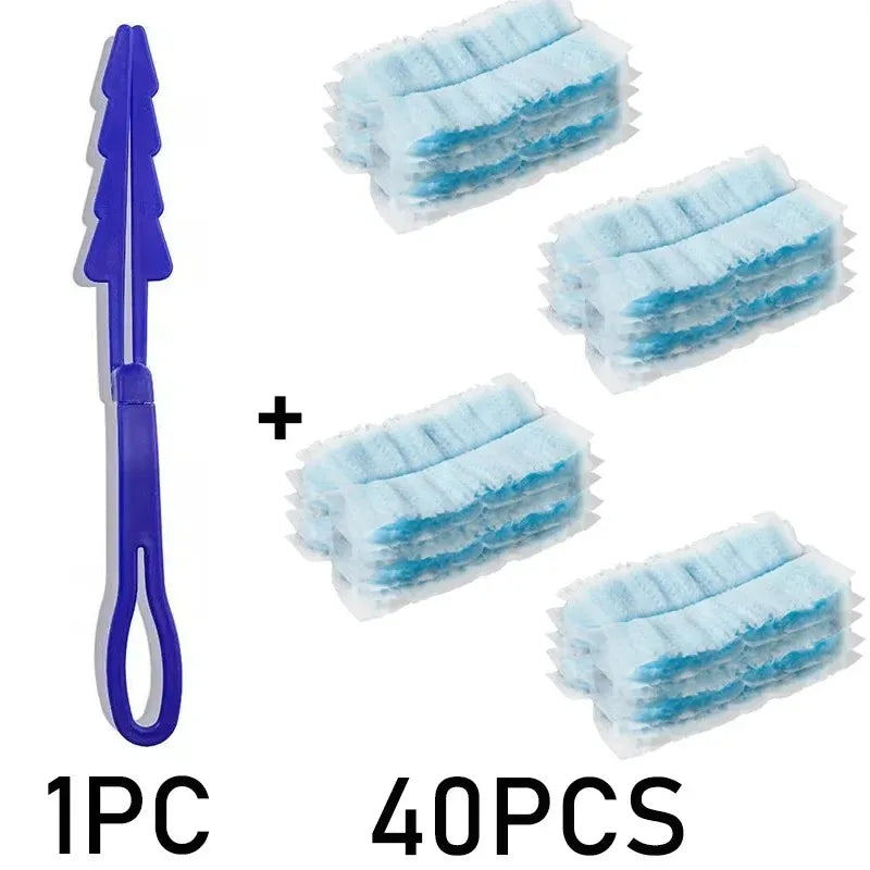 A set of 40 disposable electrostatic duster refills in light blue foam and purple plastic applicator.