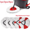 Set of four white and red triangular microfiber mop replacement heads for cleaning tools