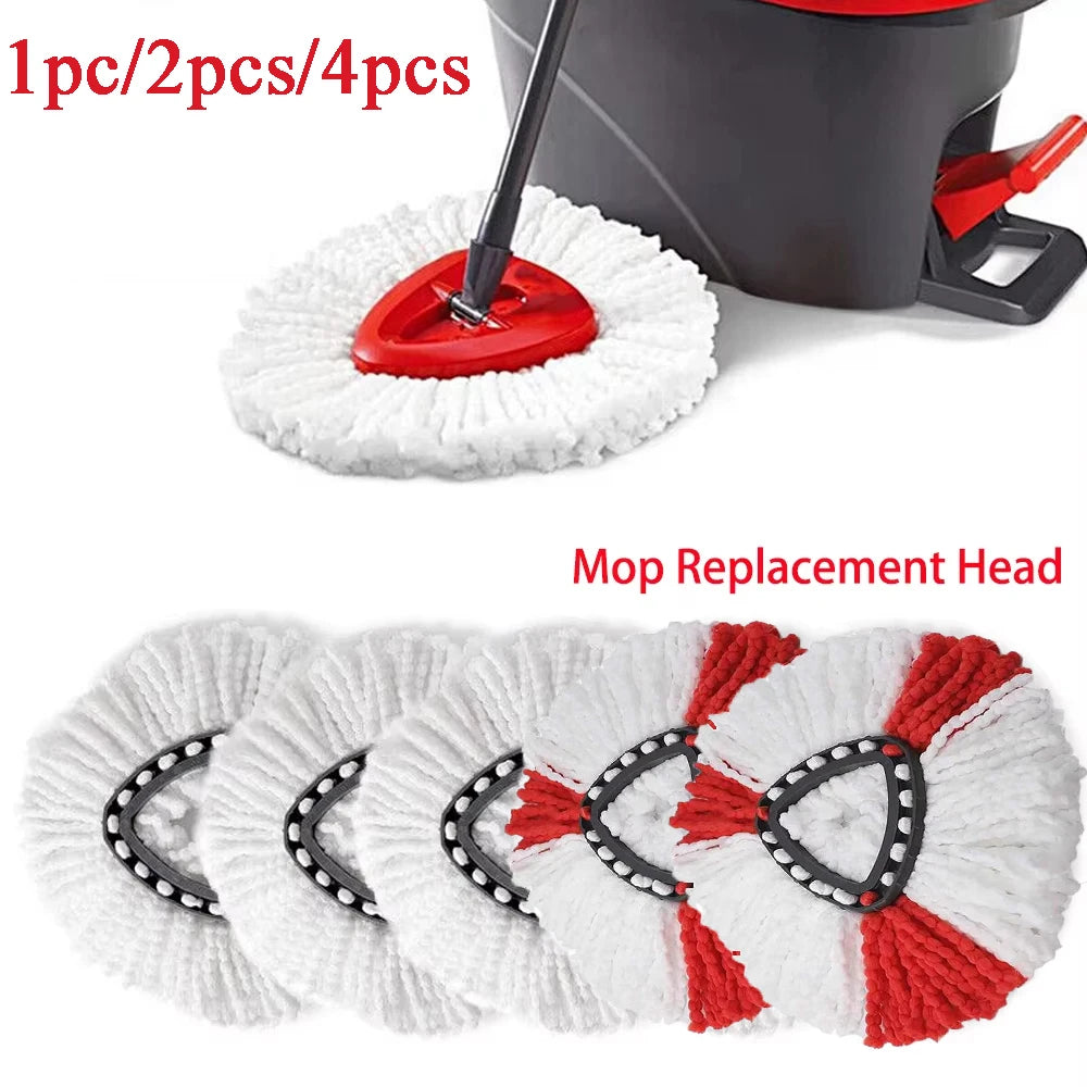 Set of four white and red triangular microfiber mop replacement heads for cleaning tools