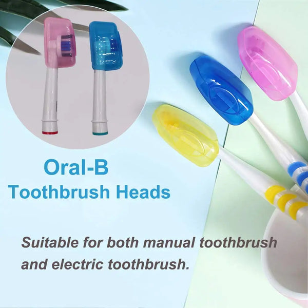 A collection of colorful reusable toothbrush heads in various shades including pink, blue, and yellow, suitable for manual an