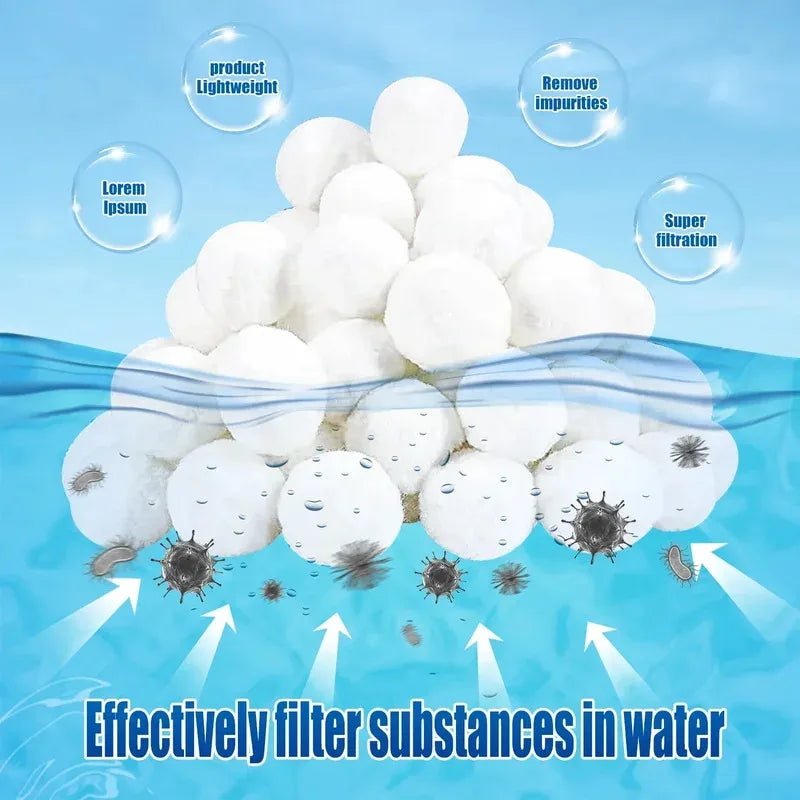 White cleaning balls used for super filtration to effectively filter substances in water.