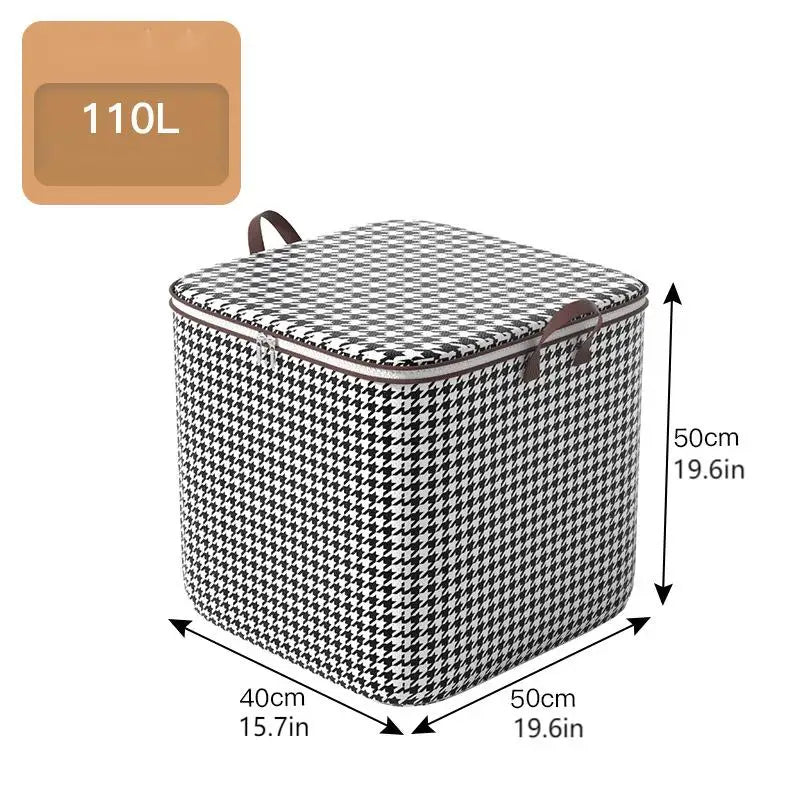 Sac de rangement rectangulaire à carreaux avec couvercle, mesurant 50x40x50 cm.