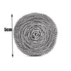 A circular pad of stainless steel scrubber material with a 5cm dimension shown against a white background.