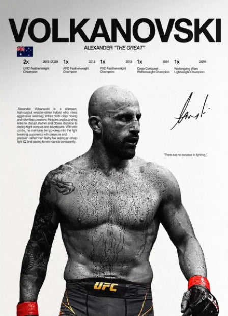 A black and white portrait of Alexander Volkovski in a fighting stance for a canvas art print.