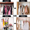 Comparison of crowded, messy, and tidy clothing organization methods.