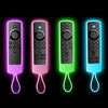 Cuatro fundas remotas de silicona fosforescente para Fire Stick en morado, rosa, verde y azul.