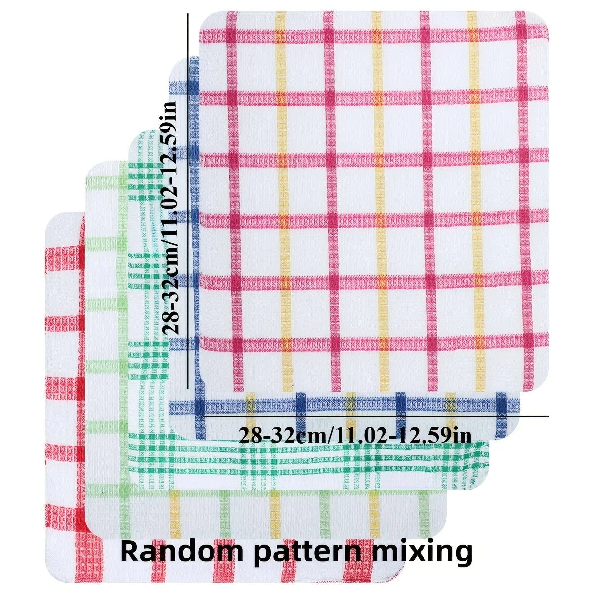 A stack of plaid microfiber dish towels featuring various pink, yellow, and green patterns.