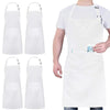 A person wearing a white water-resistant bib apron with pockets.
