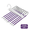 A set of purple stainless steel multi-layer hangers for clothes.