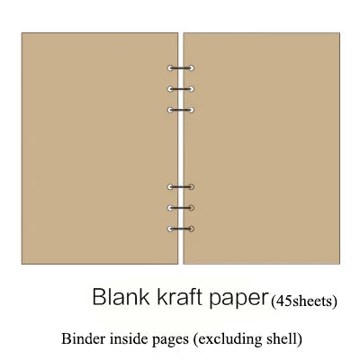 Blank kraft paper sheets shown open, ready for binding inside a spiral binder.
