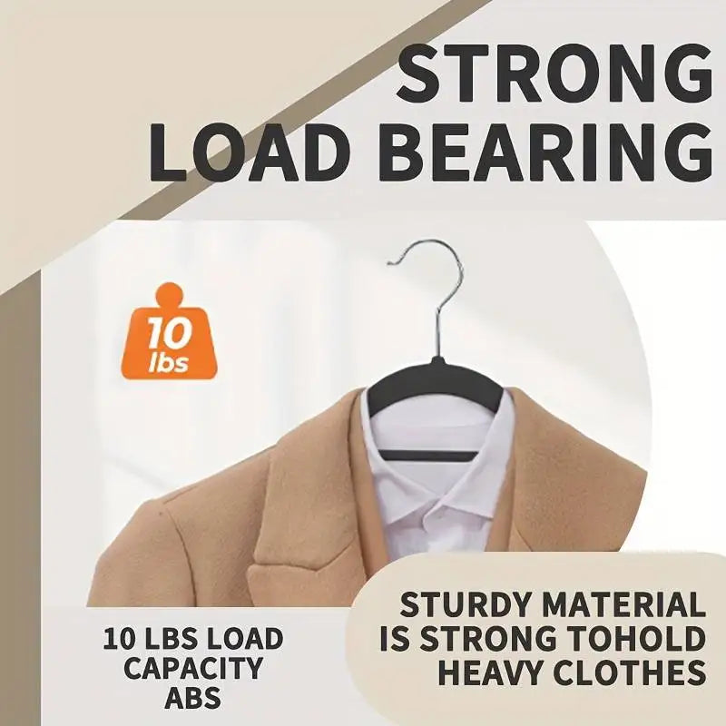 A beige blazer is shown hanging on a black hanger, demonstrating strong load bearing capacity.