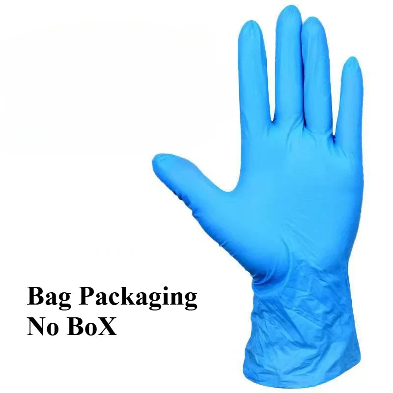 A hand wearing a bright blue disposable nitrile glove, shown against a white background.