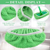 Detail display of a bright green coral fleece reusable microfiber mop pad with a white elastic band.