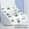 A package of disposable toilet seat covers featuring cute panda designs for bulk use