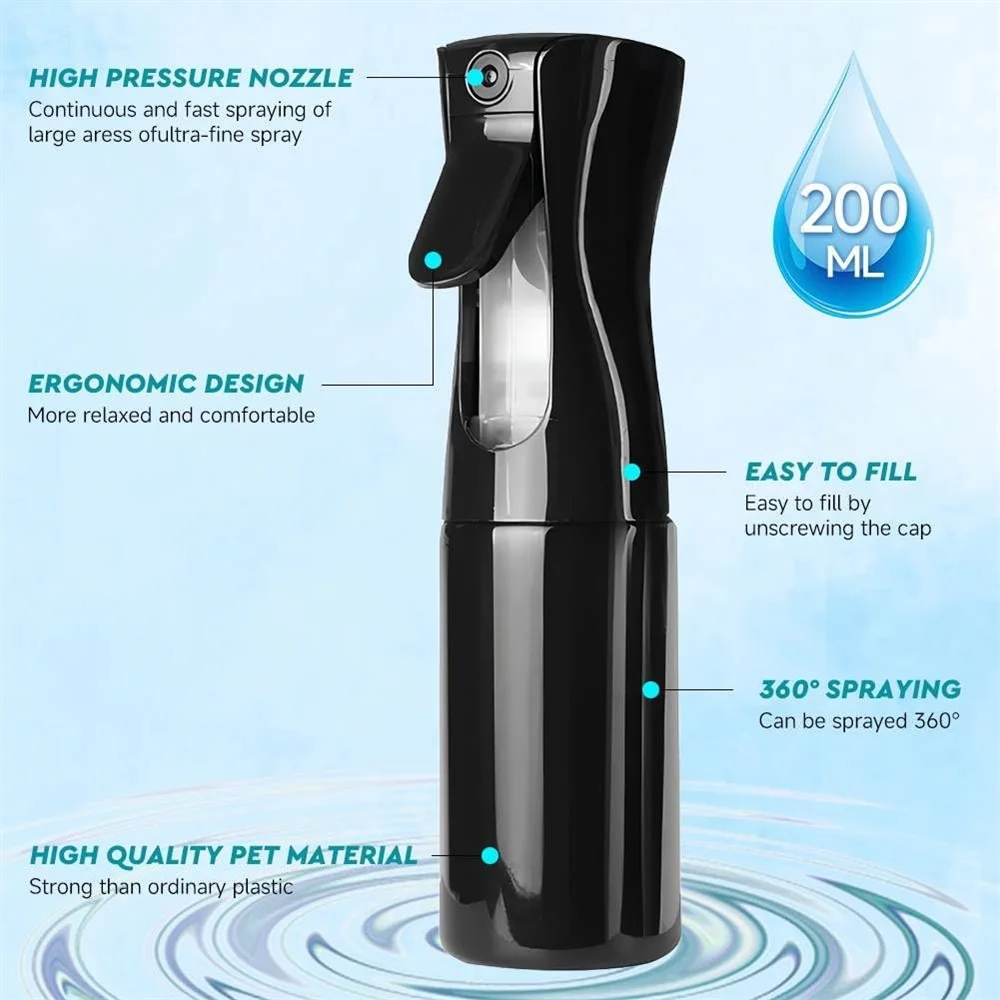 A black multi-functional handheld spray bottle with a high-pressure nozzle and ergonomic design.