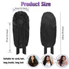 Black silky satin bonnet for hair protection shown with size dimensions and usage examples.