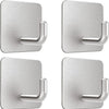 A set of four rectangular stainless steel adhesive hooks in a brushed silver finish.