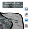 A multi-use microfiber towel showing different applications for car washing, drying, waxing, and detailing.