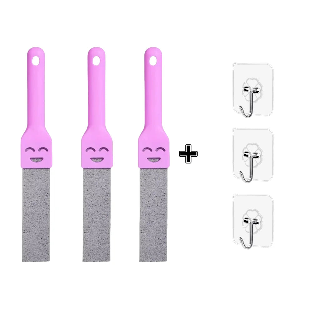 A set of pink heavy duty pumice cleaning scrubber sticks and cleaning heads.