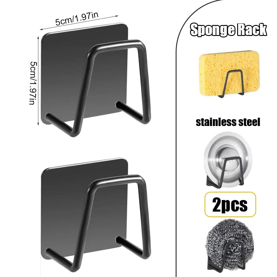Set aus Edelstahl-Schwammständern für Küchenspülen, bestehend aus zwei Teilen.