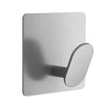 A rectangular stainless steel adhesive hook with a curved mounting piece.
