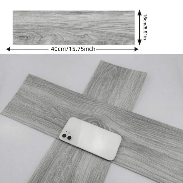 Un autocollant rectangulaire en bois moderne avec grain, montrant la texture et les dimensions.