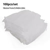 A stack of 100 white disposable sink drain filter bags, measuring 10cm x 11cm.