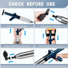 Instructions for using a heavy-duty stainless steel drain blaster kit, showing steps to plug and clear a blockage.