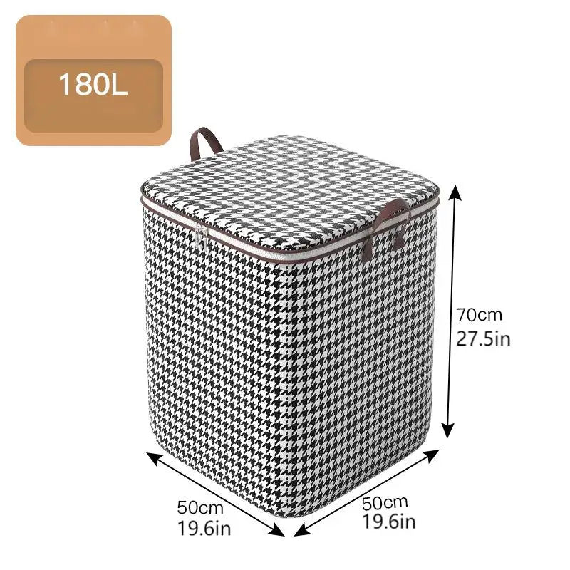 Sac de rangement rectangulaire à motif avec couvercle et poignée, mesure 70x50 cm.