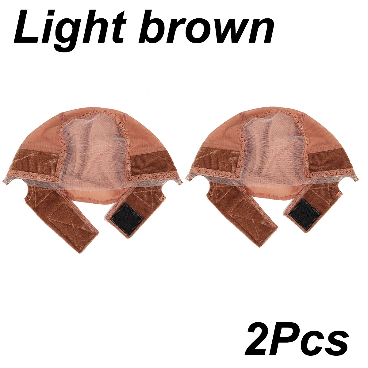 Pair of light brown velvet headband wig caps with black accents
