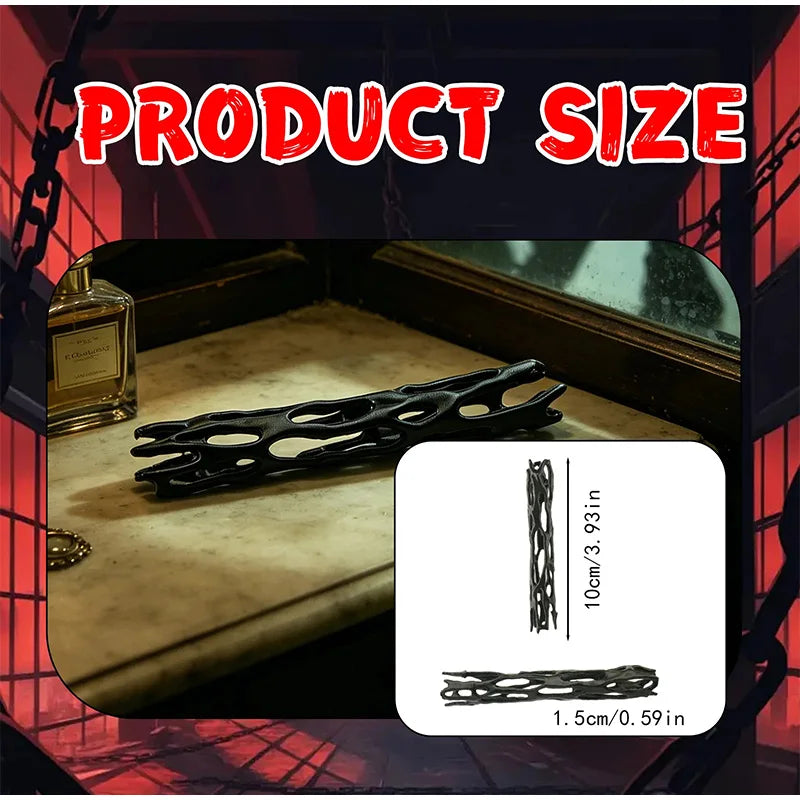 A black willow stick projector is displayed on a wooden surface with a scale showing its dimensions.