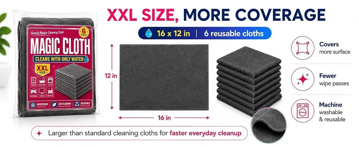 Lot de six chiffons magiques réutilisables en tissu, taille XXL, avec un chiffon de 16x12 pouces.