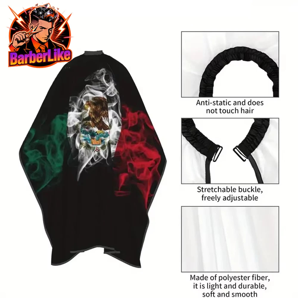 Black professional salon hair cutting cape with an anti-static neck closure and stretchable buckle