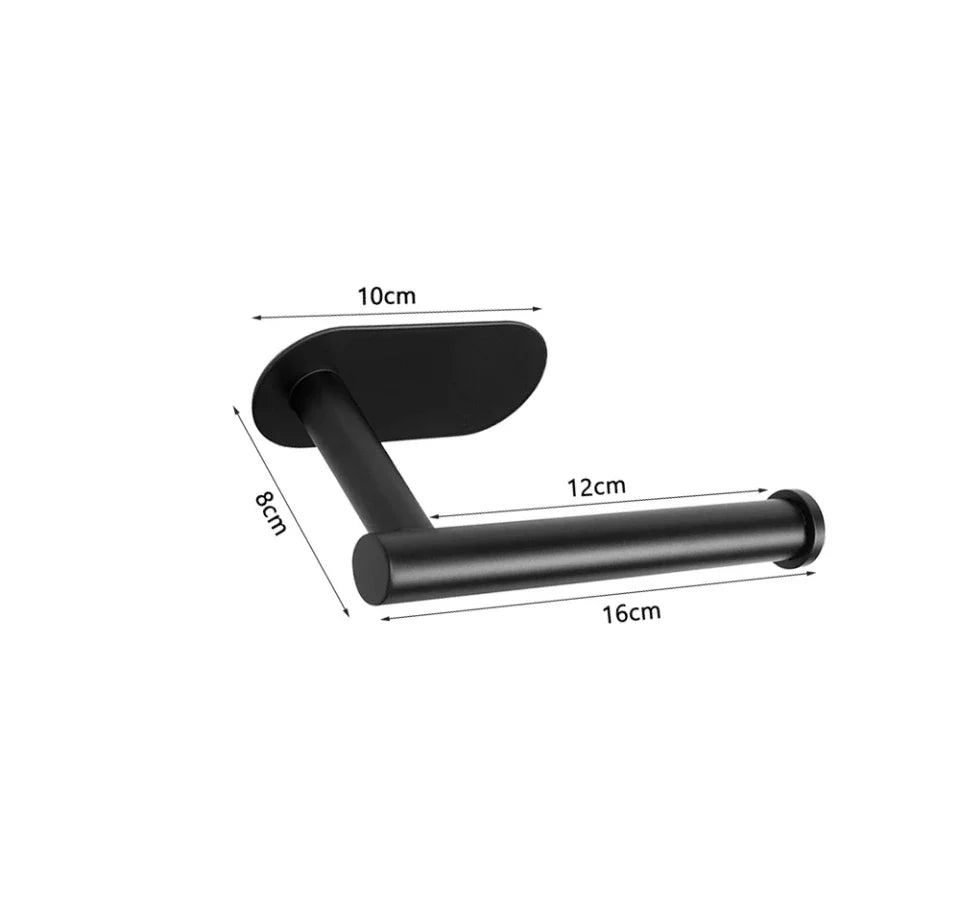 Black rustproof wall mounted toilet paper holder with dimensions 10cm, 8cm, and 12cm.