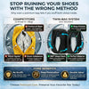 Comparison of a competitor's shoe bag method versus the Twin-Bag System for washing shoes in a machine.