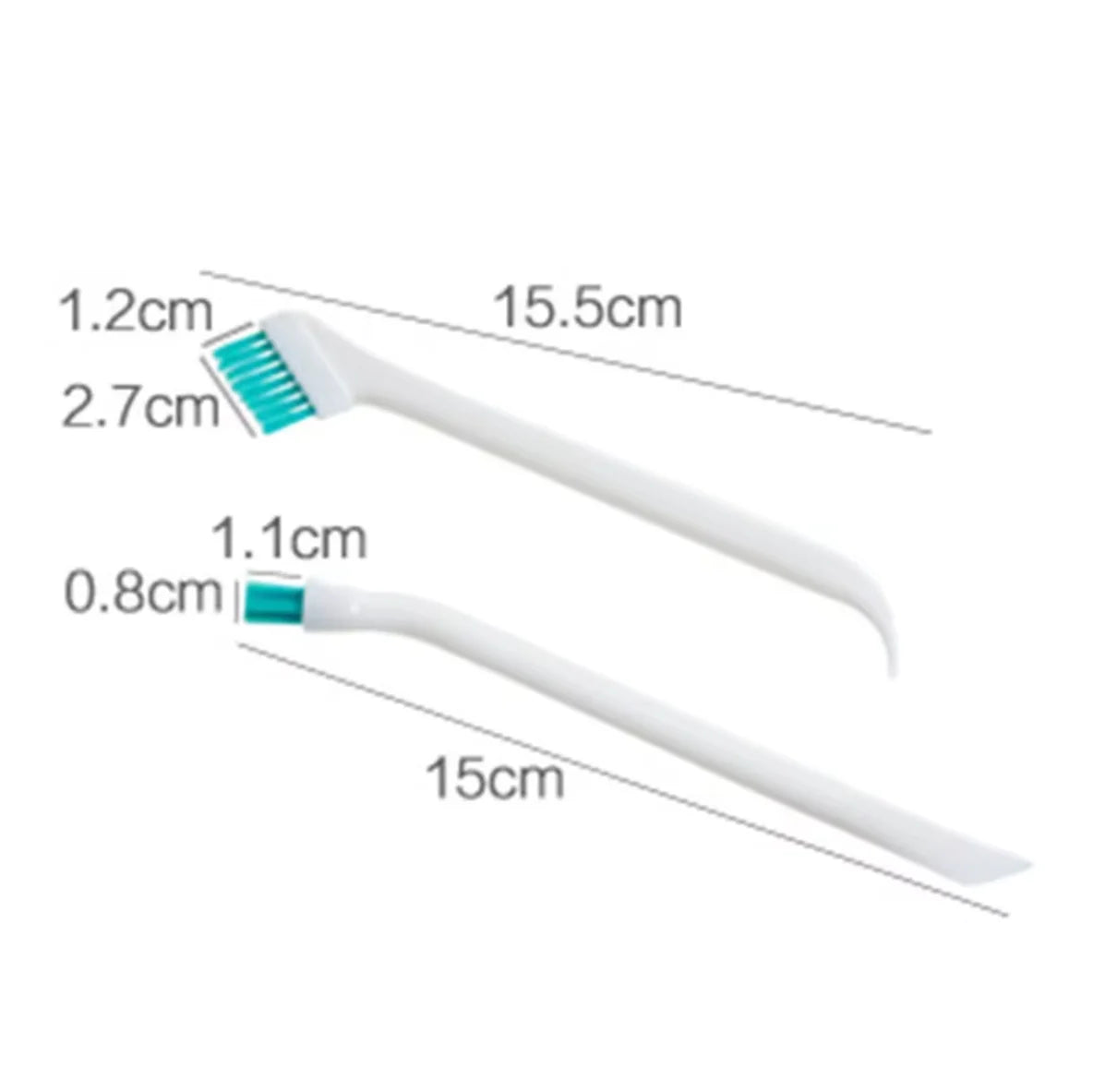 A white silicone cleaning brush set with two different sized bristles and handles shown in profile view.