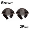 Brown adjustable velvet headband wig cap shown in a pair.