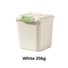 A white 20kg transparent airtight rice dispenser container.