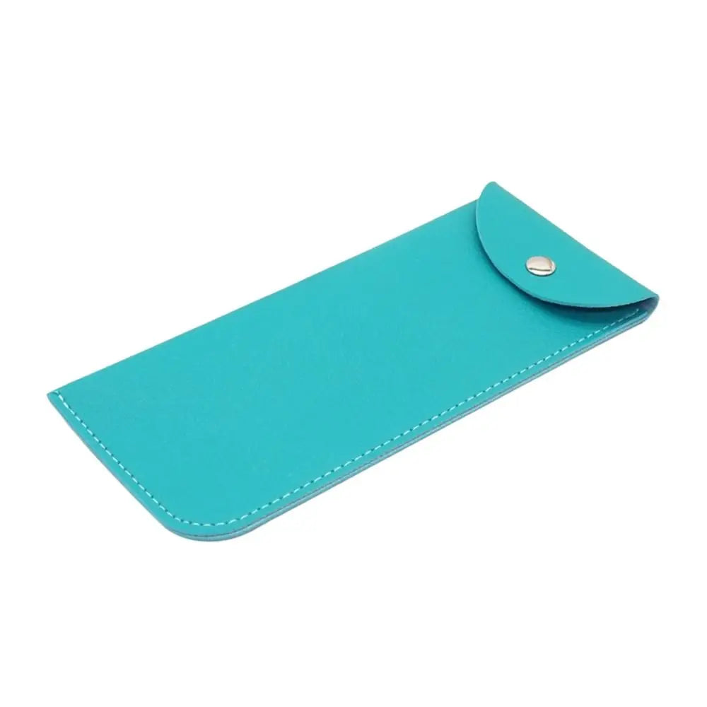A teal PU leather eyewear case or glasses bag with a fold-over flap.