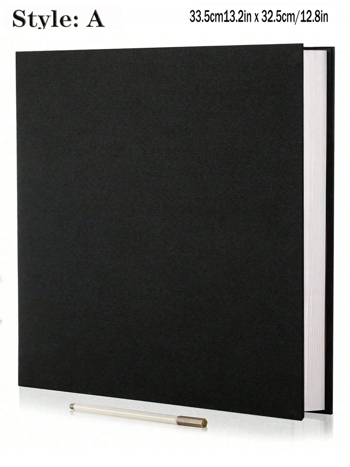 Schwarz-Leinen-Fotobuch mit selbstklebendem Album, silberner Stock sichtbar.