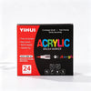 A box of YIHUI Acrylic Brush Markers featuring 24 colors and a soft tip applicator.