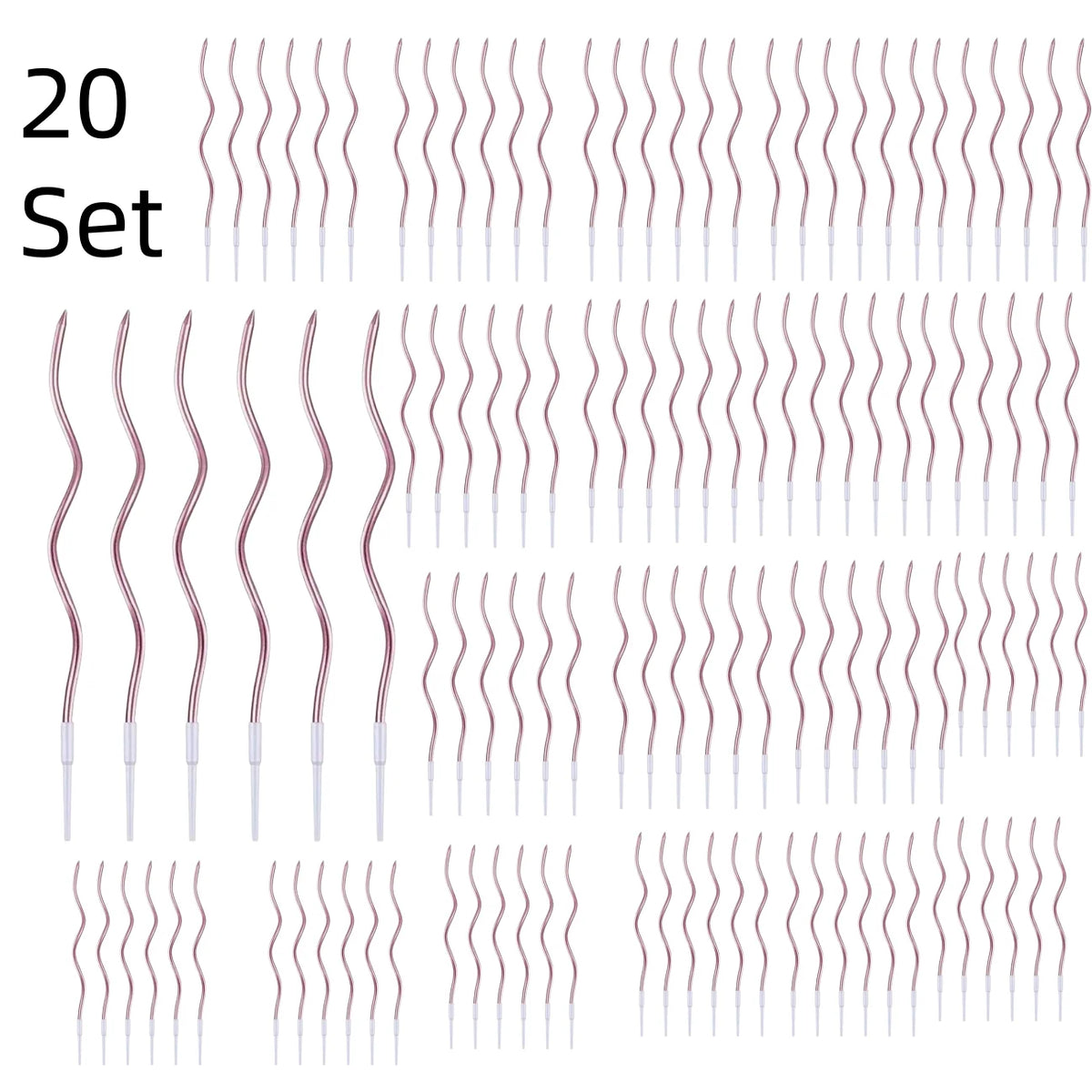 Ein Set von 20 dekorativen Spiralkerzen zum Geburtstag mit dünnen weißen Docht