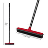 A black adjustable rubber broom with a red squeegee head shown next to its height measurement.
