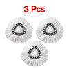 Three white microfiber replacement mop heads with black trim