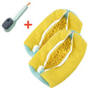 A yellow shoe cleaning set includes brushes and a storage bag.