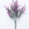 A sprig of artificial lavender flowers with purple spikes and silvery-green foliage.