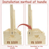 Installation method of a handle showing how to install the handle in the middle or on the side of the natural wood storage cr